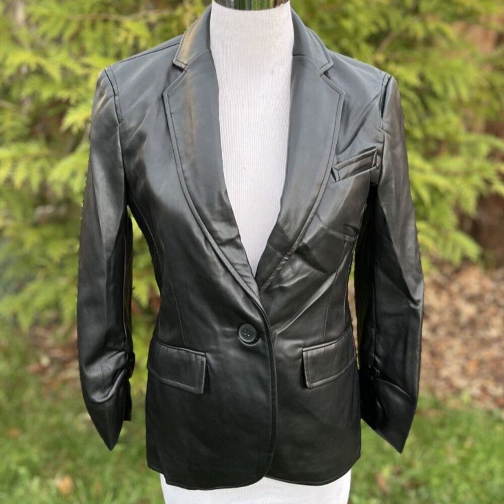 Philosophy by Anthropologie Faux Leather‎ Blazer – Black – Size XS NWT